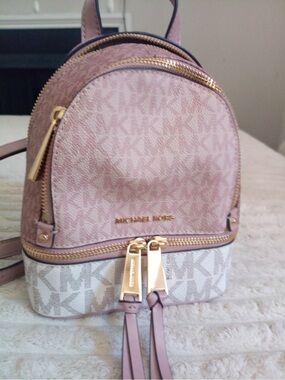 MICHAEL KORS Pink and Beige Logo Mini Backpack